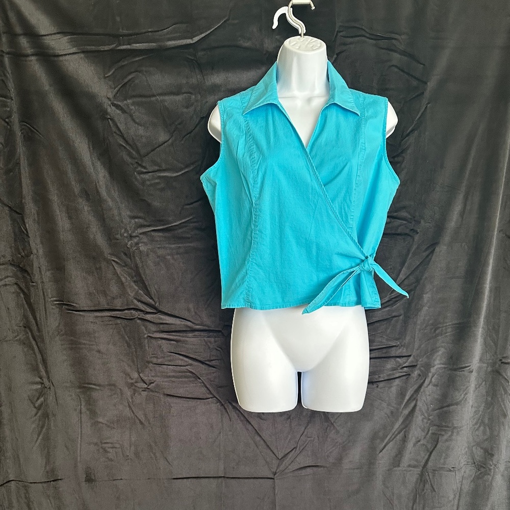 Rafaella, turquoise  sleeveless wrap around top, size12